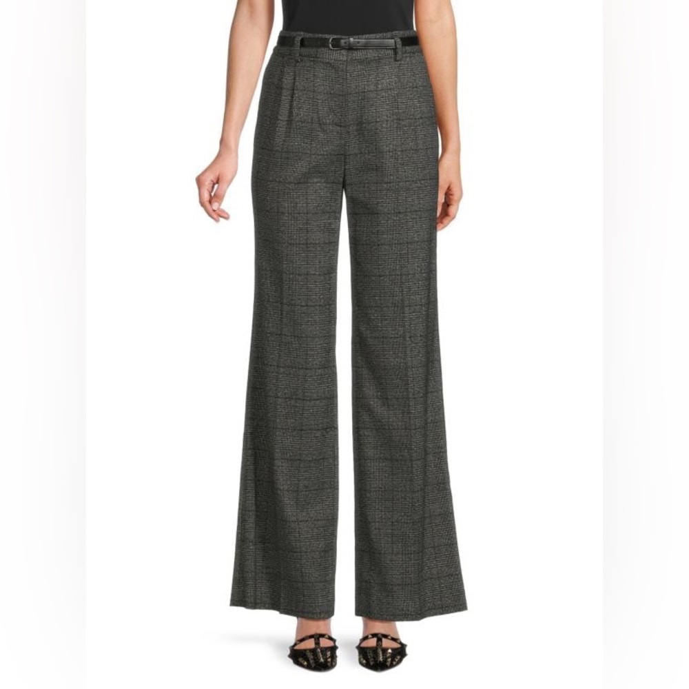 Calvin Klein Charcoal Gray Glenn Plaid High Waist Wide Leg Pants 4 P